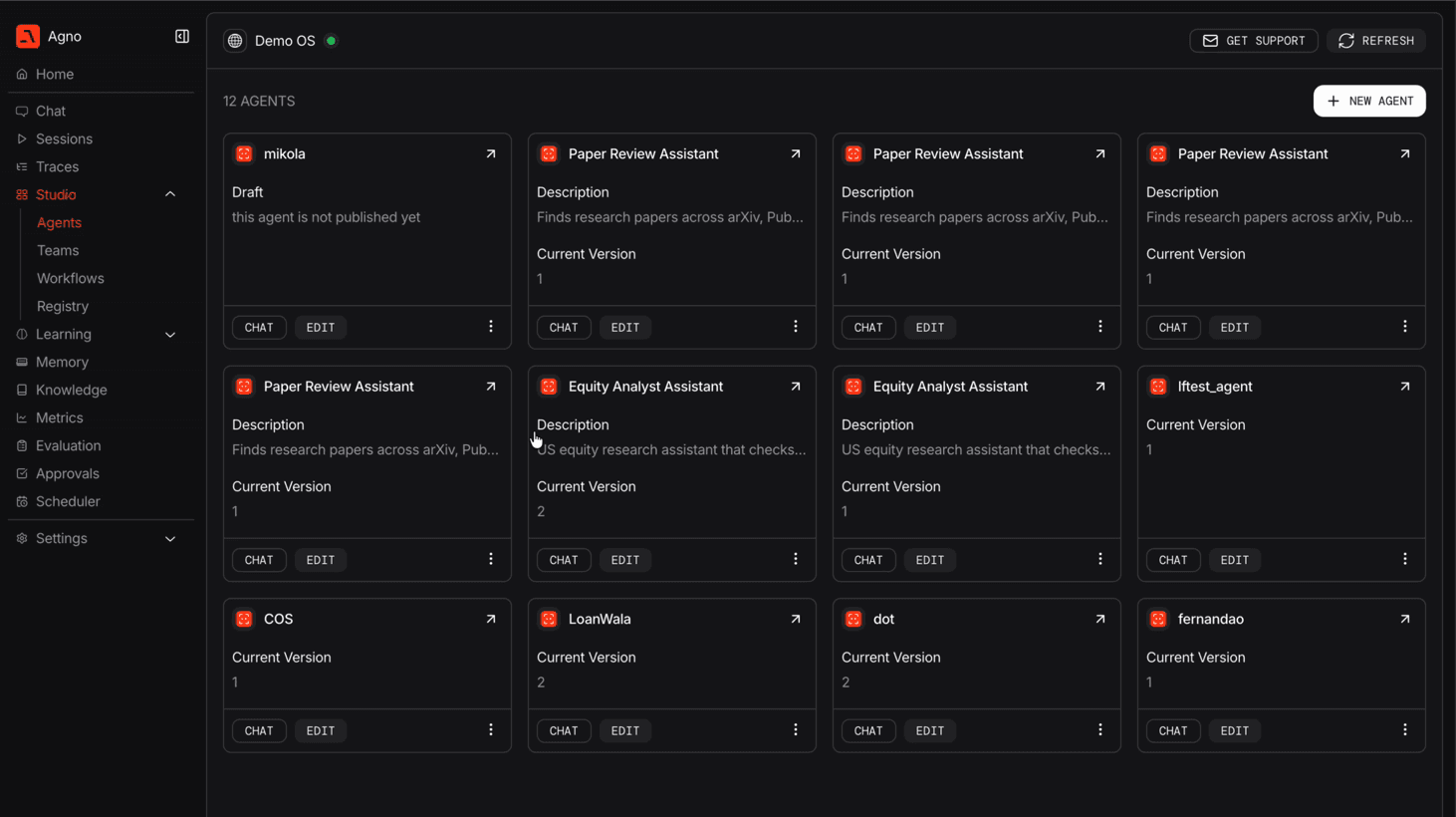 Agents list page showing the remaining agents after the deletion