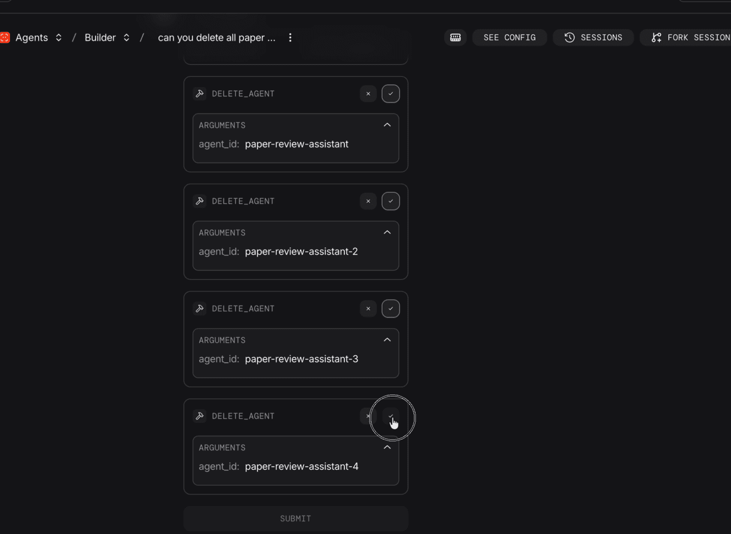 Chat UI showing Studio tool calls waiting for confirmation before archiving components